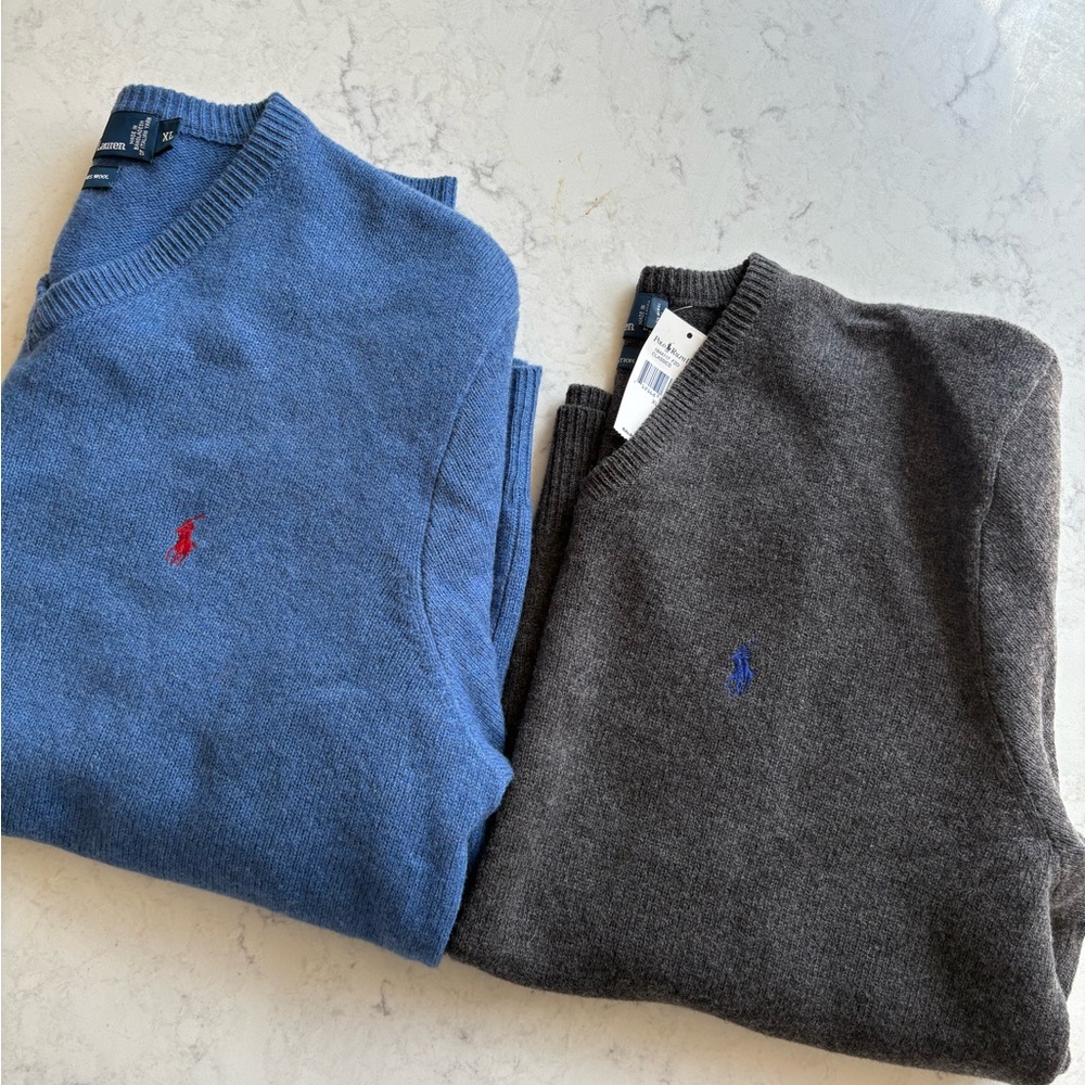 Men's Blue Polo Ralph Lauren V neck Sweate***  blue only****